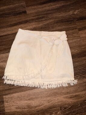 Forever 21 Ivory Wrap Tassel Mini Skirt